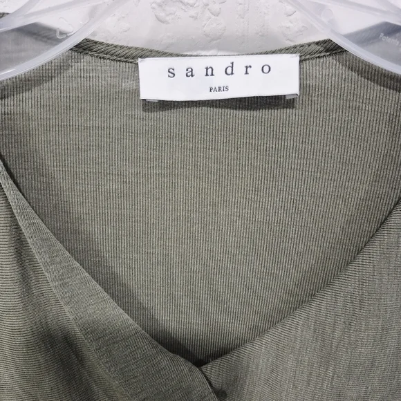 Sandro Silk-blend Twist Front Olive Green Long Sleeve Blouse - Picture 2 of 8